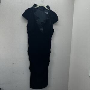XScape Joanna Chen Dress Womens 12 Black Velvet‎ Ruffle Bodycon Formal Cocktail